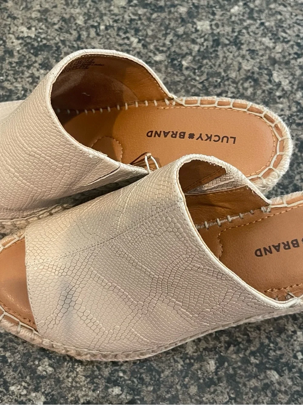Lucky Brand Cream Textured Espadrille Slide Wedges